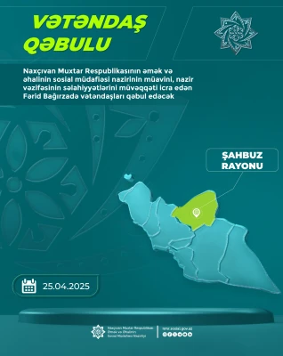 Naxçıvan Muxtar Respublikasının əmək və əhalinin sosial müdafiəsi nazirinin müavini, nazir vəzifəsinin səlahiyyətlərini müvəqqəti icra edən Fərid Bağırzadə vətəndaşları qəbul edəcək